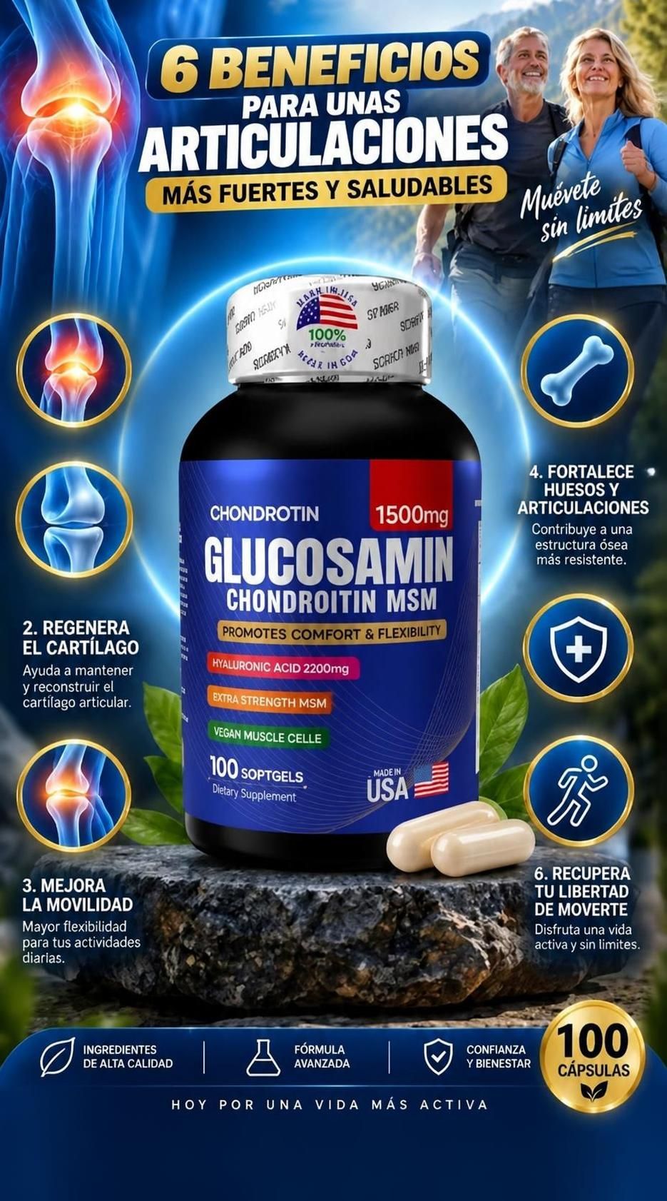 Glucosamina + Condroitina + MSM con Ácido Hialurónico